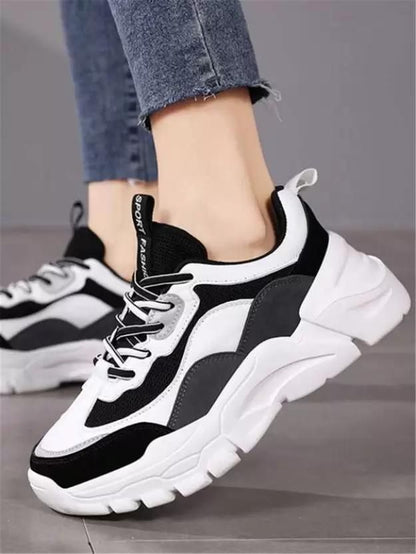 SUSON Women's White-Black Synthetic Leather Sneakers Shoes